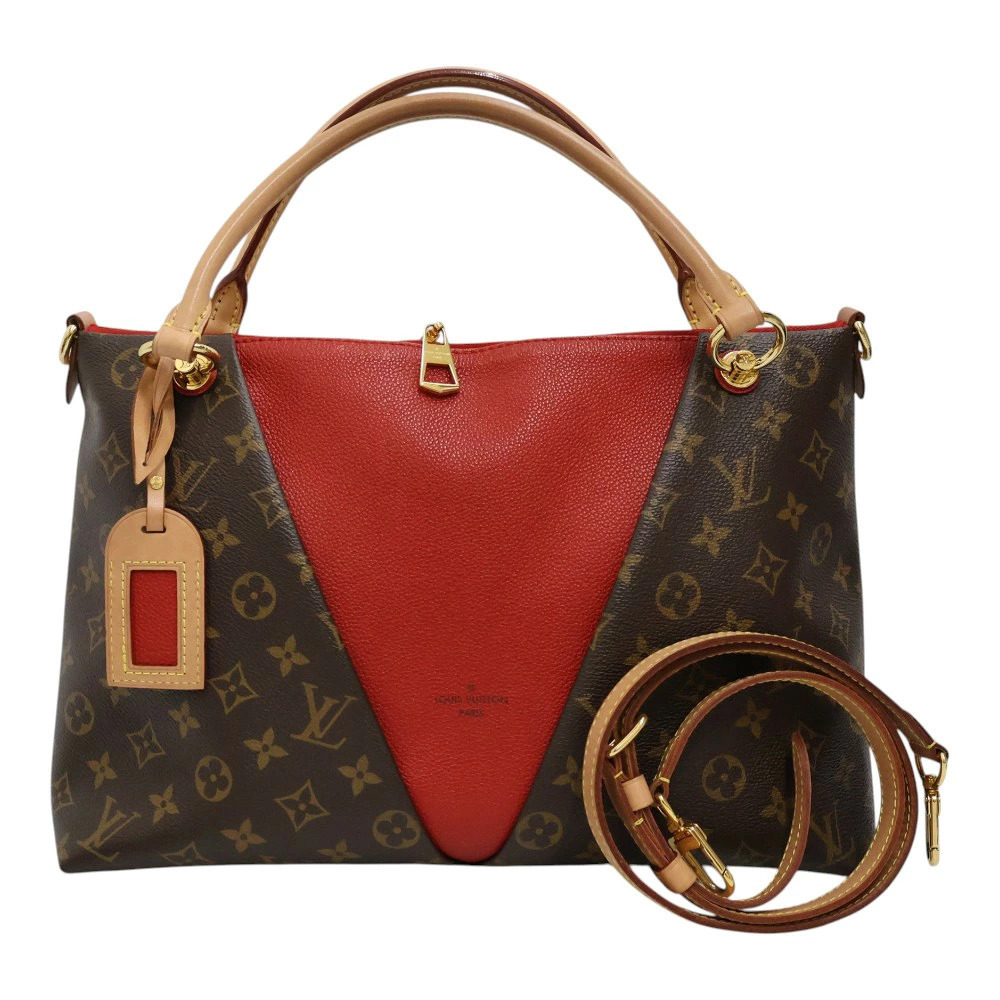 Louis Vuitton V Tote Leather Brown Red
